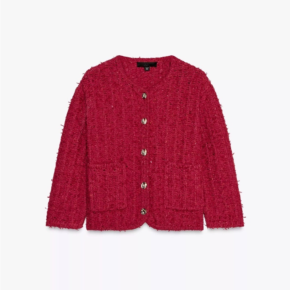 Zara Red Textured Cardigan / Jacket